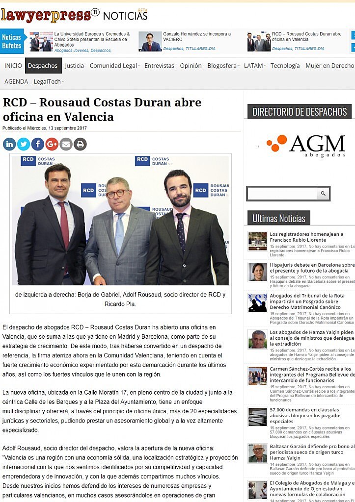RCD  Rousaud Costas Duran abre oficina en Valencia